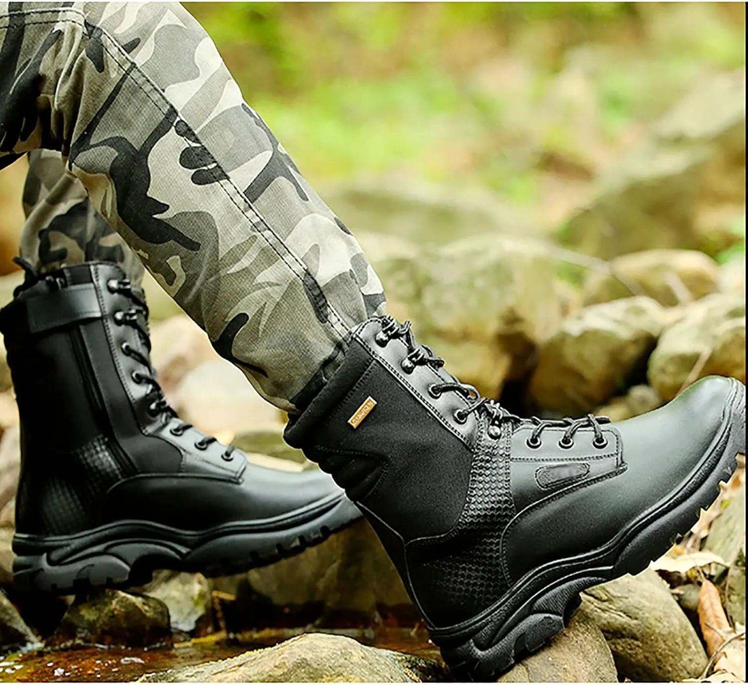 Men's High-top Desert Tactical Boots, Spring Autumn Lightweight Breathable with Zipper Outdoor Boots, Outdoor Waterproof Non-slip Hiking Work Boots