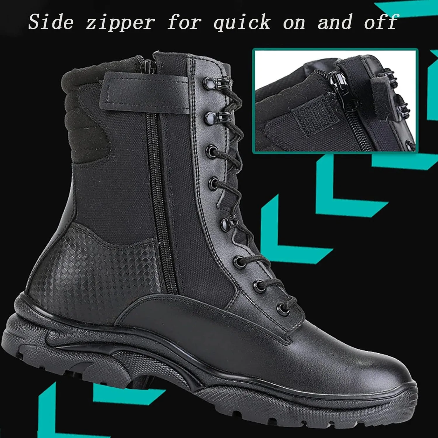 Men's High-top Desert Tactical Boots, Spring Autumn Lightweight Breathable with Zipper Outdoor Boots, Outdoor Waterproof Non-slip Hiking Work Boots