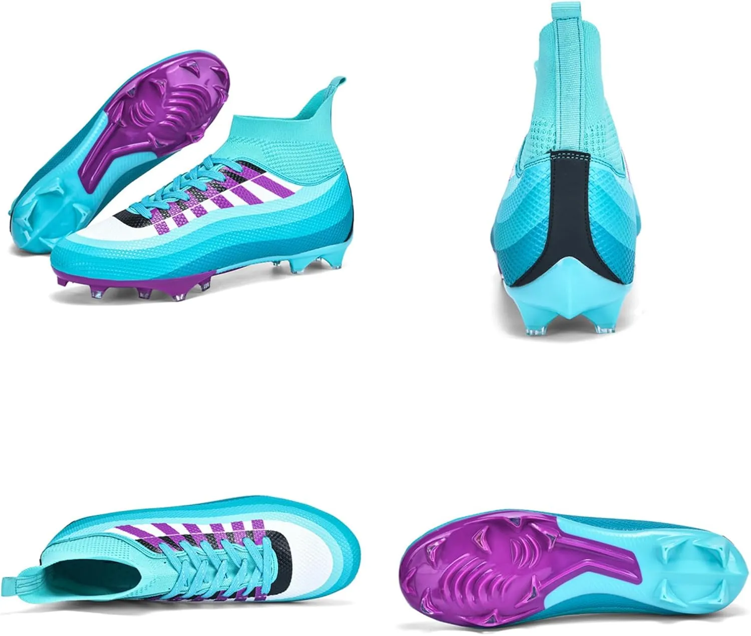 Mens High-Top Lace Up Soccer Cleats Outdoor Lightweight Training Ground Athletic Football Boots Rugby Running Lacrosse Sports Shoes