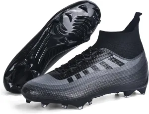 Mens High-Top Lace Up Soccer Cleats Outdoor Lightweight Training Ground Athletic Football Boots Rugby Running Lacrosse Sports Shoes