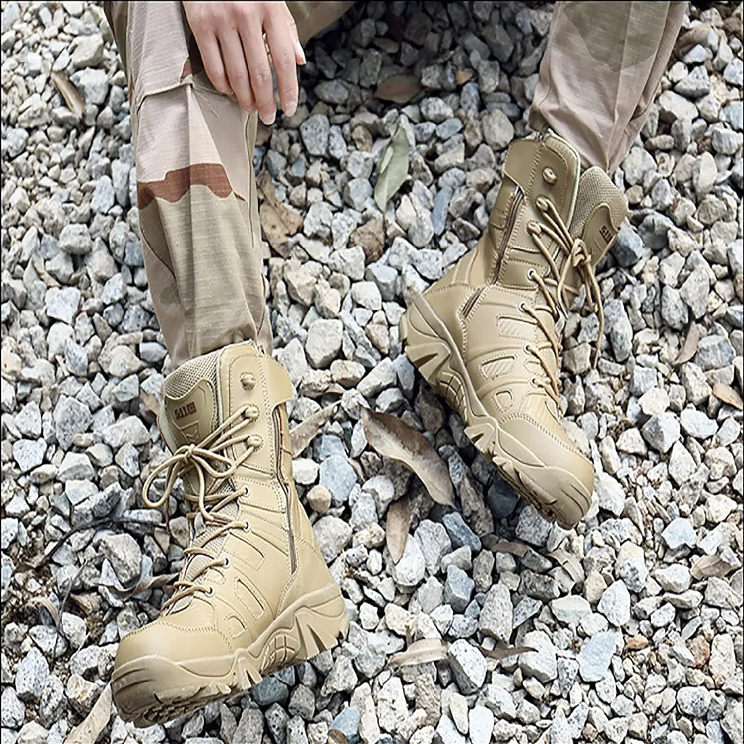 Men's High Top Tactical Boots, Comfortable Breathable Shock Absorption Durable Rubber Sole Military Boots, for Outdoor Sports Mountaineering Hiking Boots