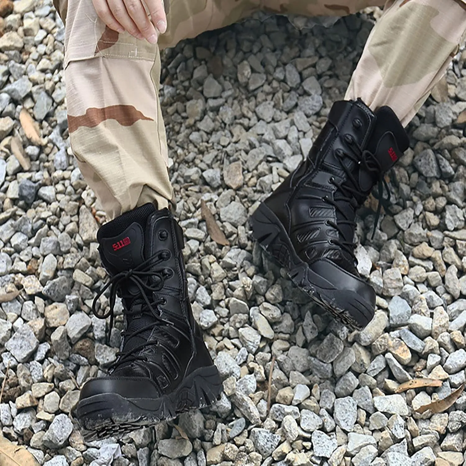 Men's High Top Tactical Boots, Comfortable Breathable Shock Absorption Durable Rubber Sole Military Boots, for Outdoor Sports Mountaineering Hiking Boots