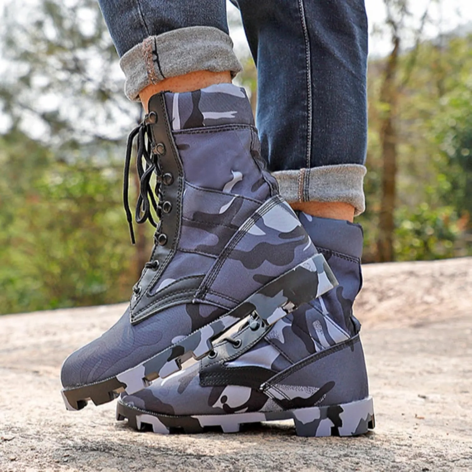 Mens Hiking Work Boots Tactical Boots Waterproof Slip ResistantShoes,Outdoor Mountaineering Jungle Shoes