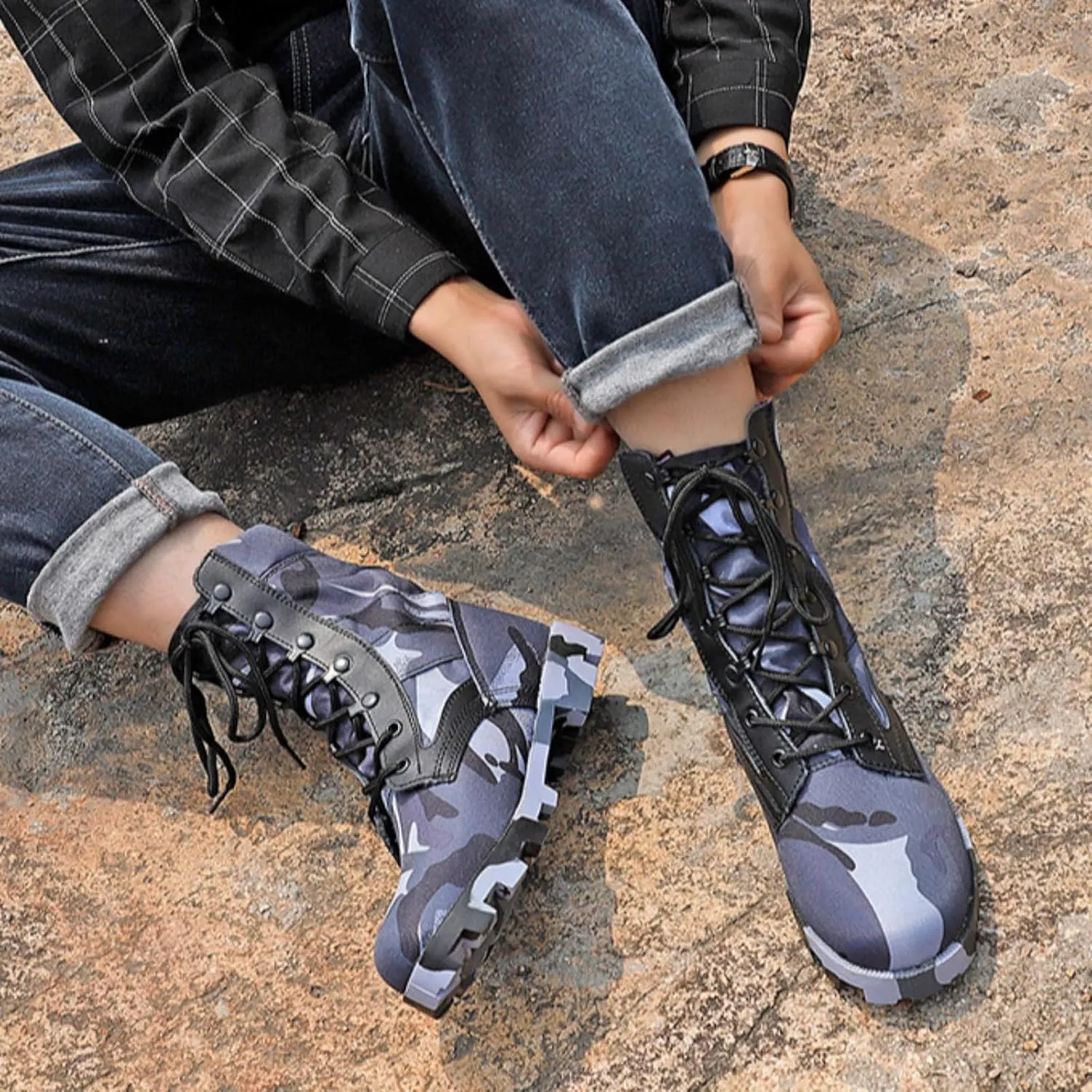 Mens Hiking Work Boots Tactical Boots Waterproof Slip ResistantShoes,Outdoor Mountaineering Jungle Shoes