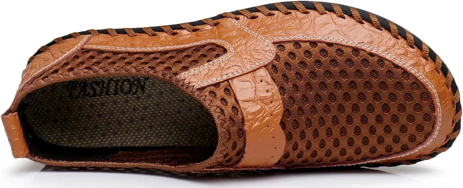 Men's Mesh Breathable Walking Loafers Outdoor Lightweight Slip-on Mesh Casual Shoes Panelled Honeycomb Hiking Shoes