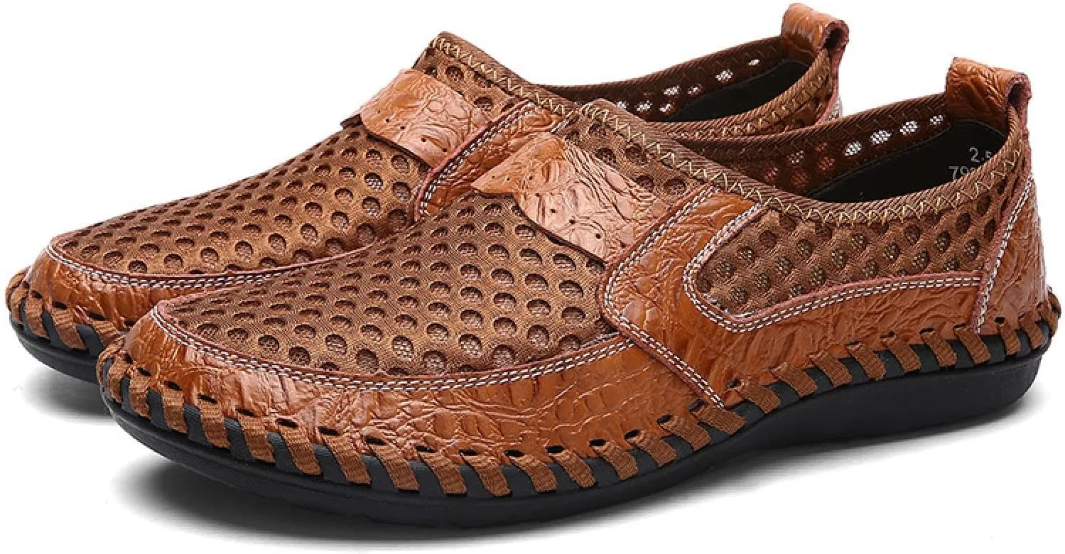 Men's Mesh Breathable Walking Loafers Outdoor Lightweight Slip-on Mesh Casual Shoes Panelled Honeycomb Hiking Shoes