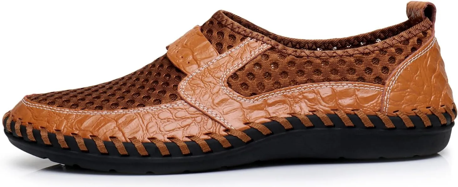 Men's Mesh Breathable Walking Loafers Outdoor Lightweight Slip-on Mesh Casual Shoes Panelled Honeycomb Hiking Shoes
