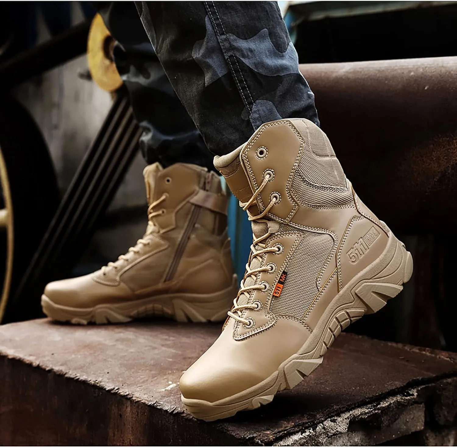 Men's military and Tactical Boots for men, Durable Rubber Sole Military Work and Desert Boots,Outdoor Lace-Up Sports Lightweight Breathable Hiking Shoes