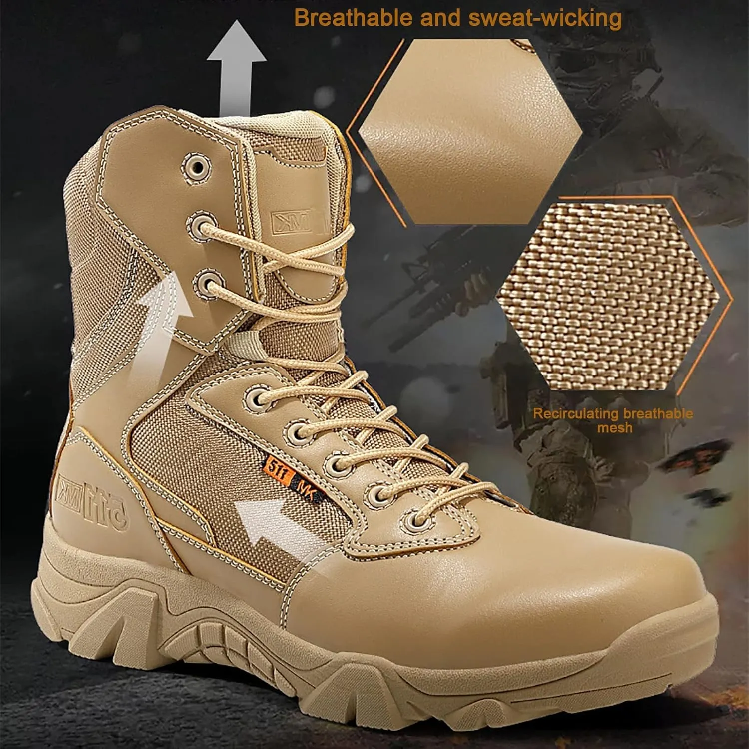 Men's military and Tactical Boots for men, Durable Rubber Sole Military Work and Desert Boots,Outdoor Lace-Up Sports Lightweight Breathable Hiking Shoes