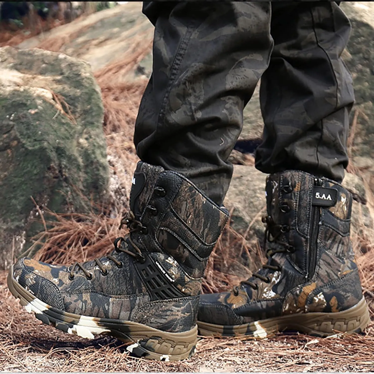 Men's Military Tactical Boots, Camouflage Comfort Durable Oxford Cloth Rubber Cushioning Outsole Desert Shoes, for Outdoor Waterproof Hiking Shoes