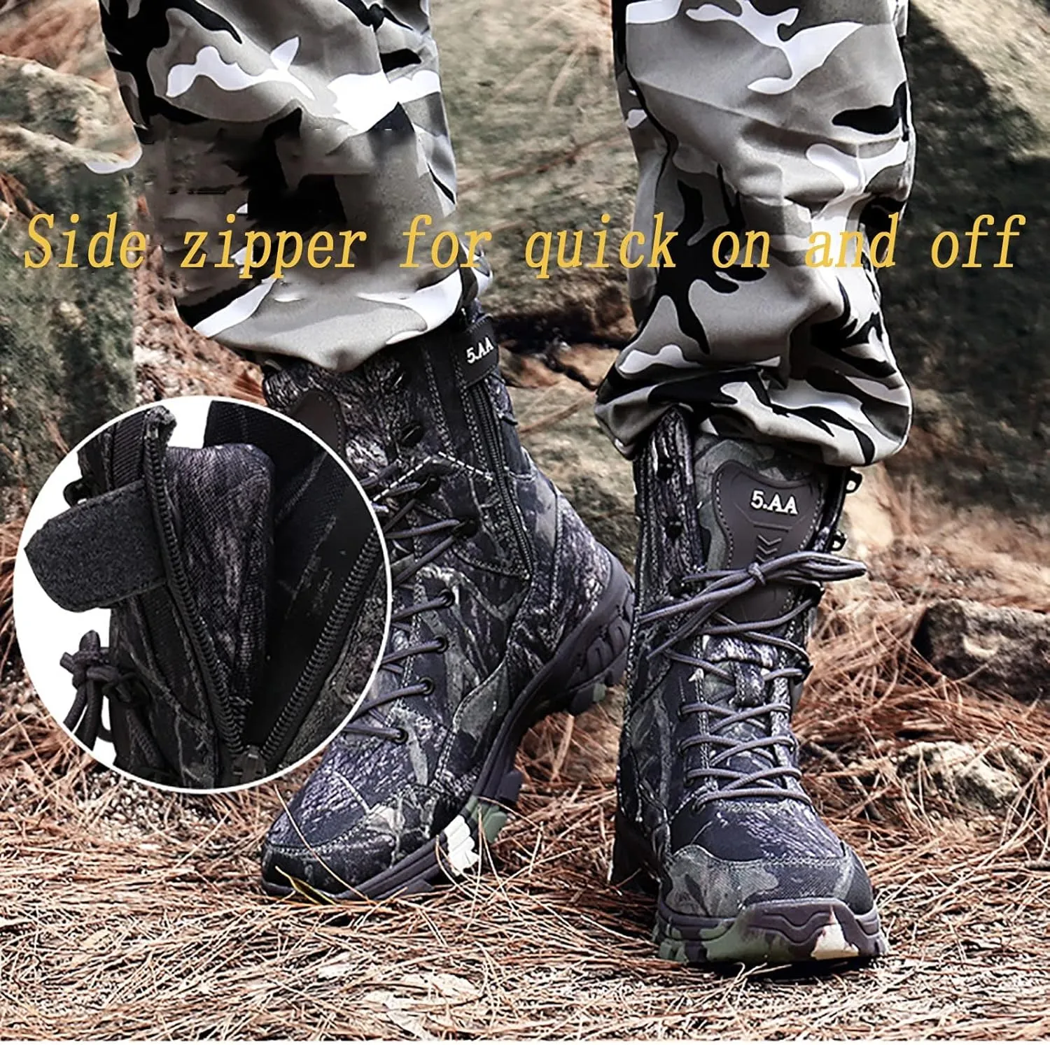 Men's Outdoor Desert Tactical Boots, Comfort Rubber Cushioning Outsole Military Shoes, Waterproof Durable Camouflage Oxford Cloth Hiking Shoes