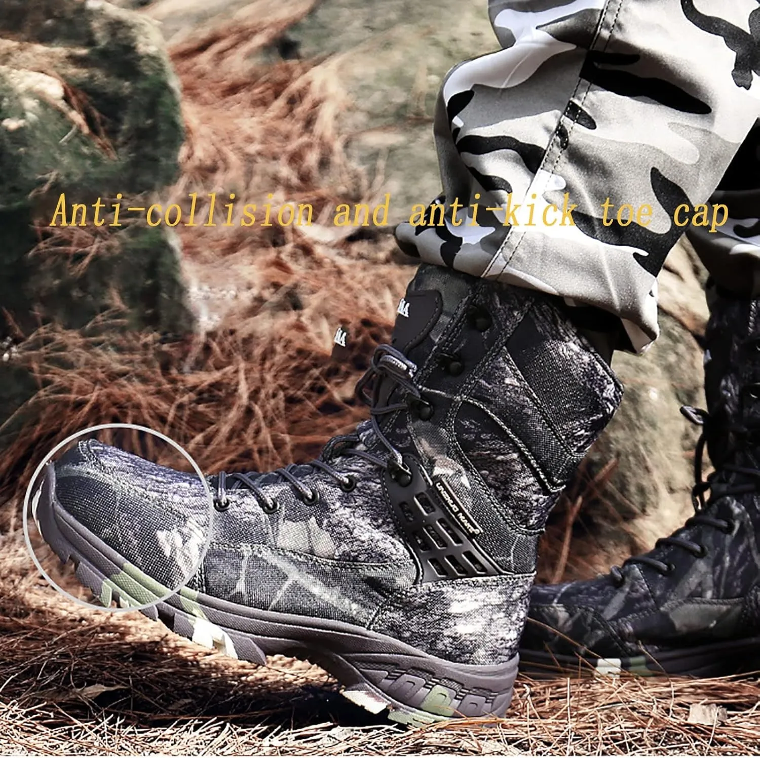 Men's Outdoor Desert Tactical Boots, Comfort Rubber Cushioning Outsole Military Shoes, Waterproof Durable Camouflage Oxford Cloth Hiking Shoes