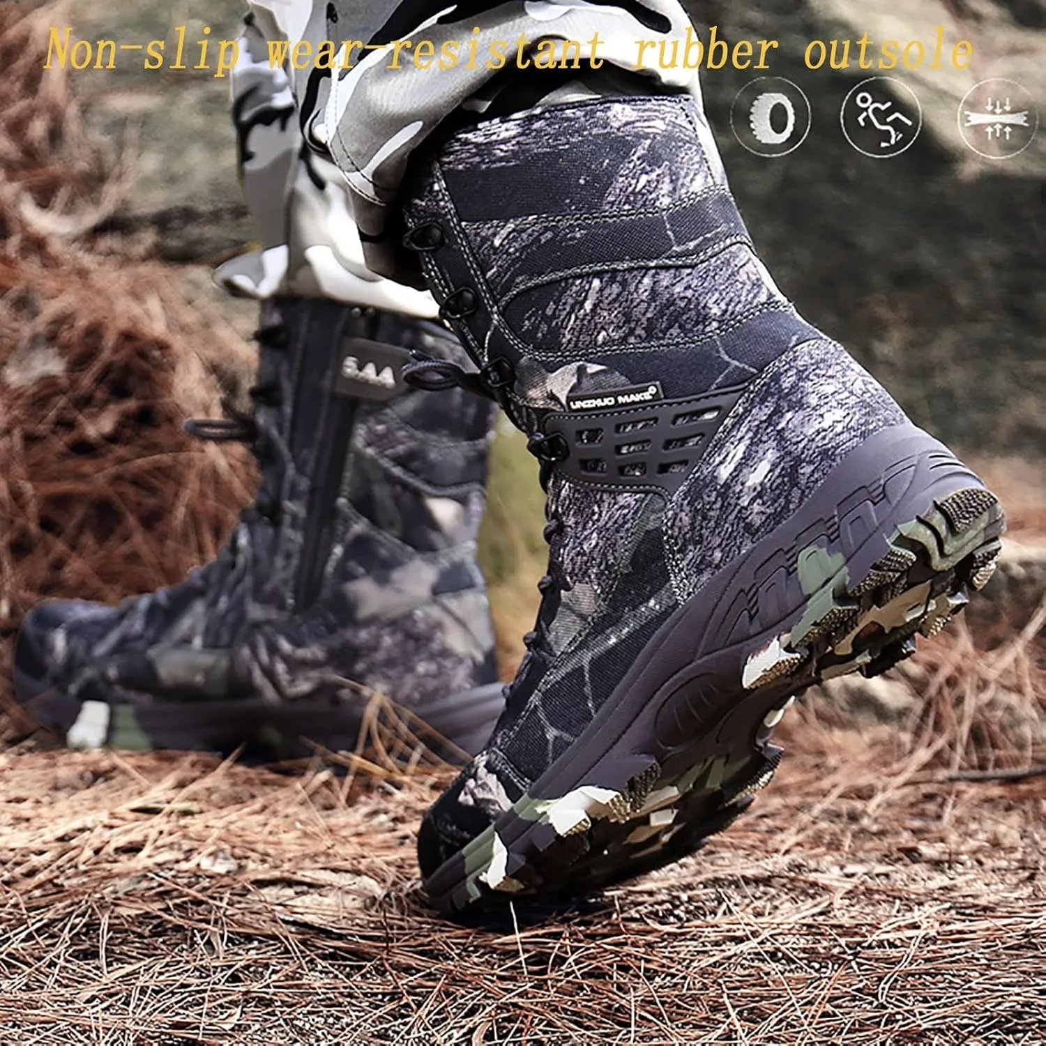 Men's Outdoor Desert Tactical Boots, Comfort Rubber Cushioning Outsole Military Shoes, Waterproof Durable Camouflage Oxford Cloth Hiking Shoes
