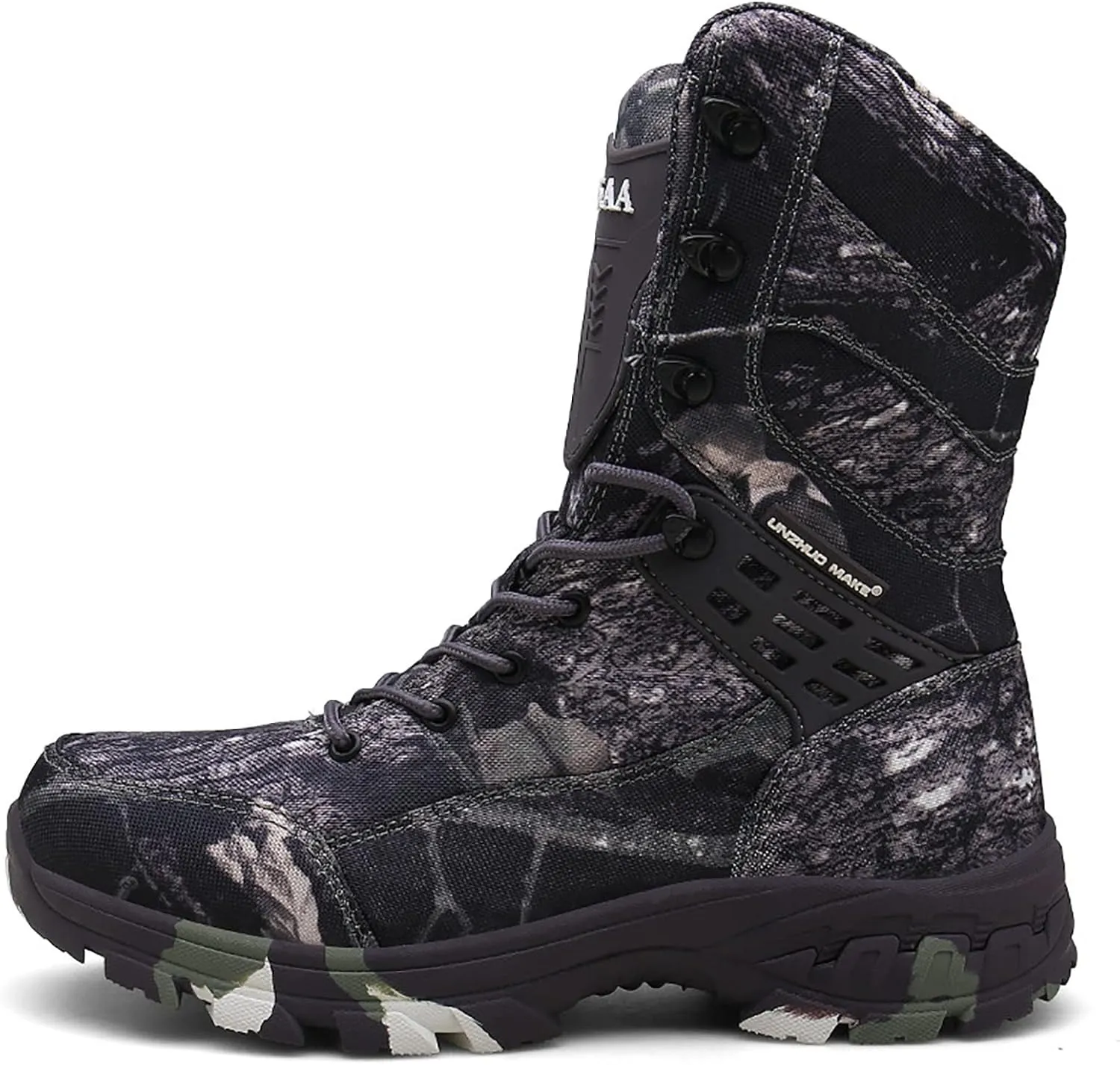 Men's Outdoor Desert Tactical Boots, Waterproof Durable Camouflage Oxford Cloth Military Shoes, with Zipper Rubber Cushioning Outsole Hiking Shoes
