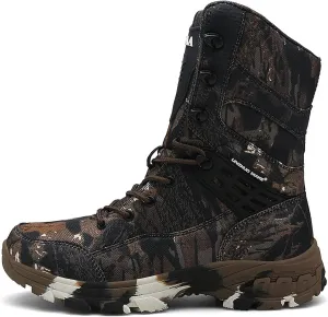 Men's Outdoor Desert Tactical Boots, Waterproof Durable Camouflage Oxford Cloth Military Shoes, with Zipper Rubber Cushioning Outsole Hiking Shoes