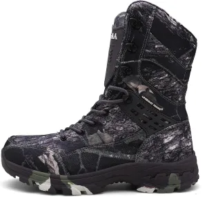 Men's Outdoor Desert Tactical Boots, Waterproof Durable Camouflage Oxford Cloth Military Shoes, with Zipper Rubber Cushioning Outsole Hiking Shoes