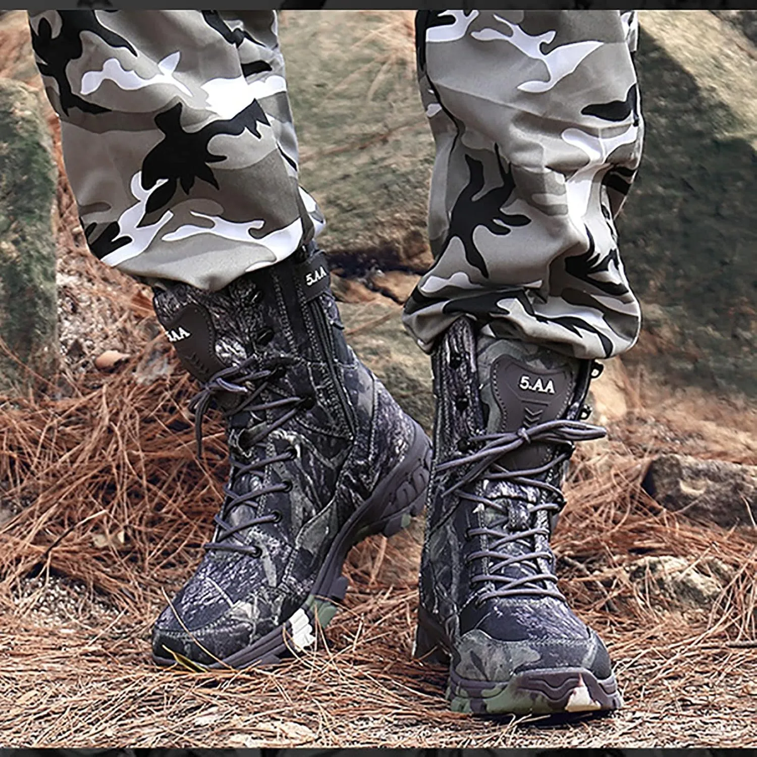 Men's Outdoor Desert Tactical Boots, Waterproof Durable Camouflage Oxford Cloth Military Shoes, with Zipper Rubber Cushioning Outsole Hiking Shoes