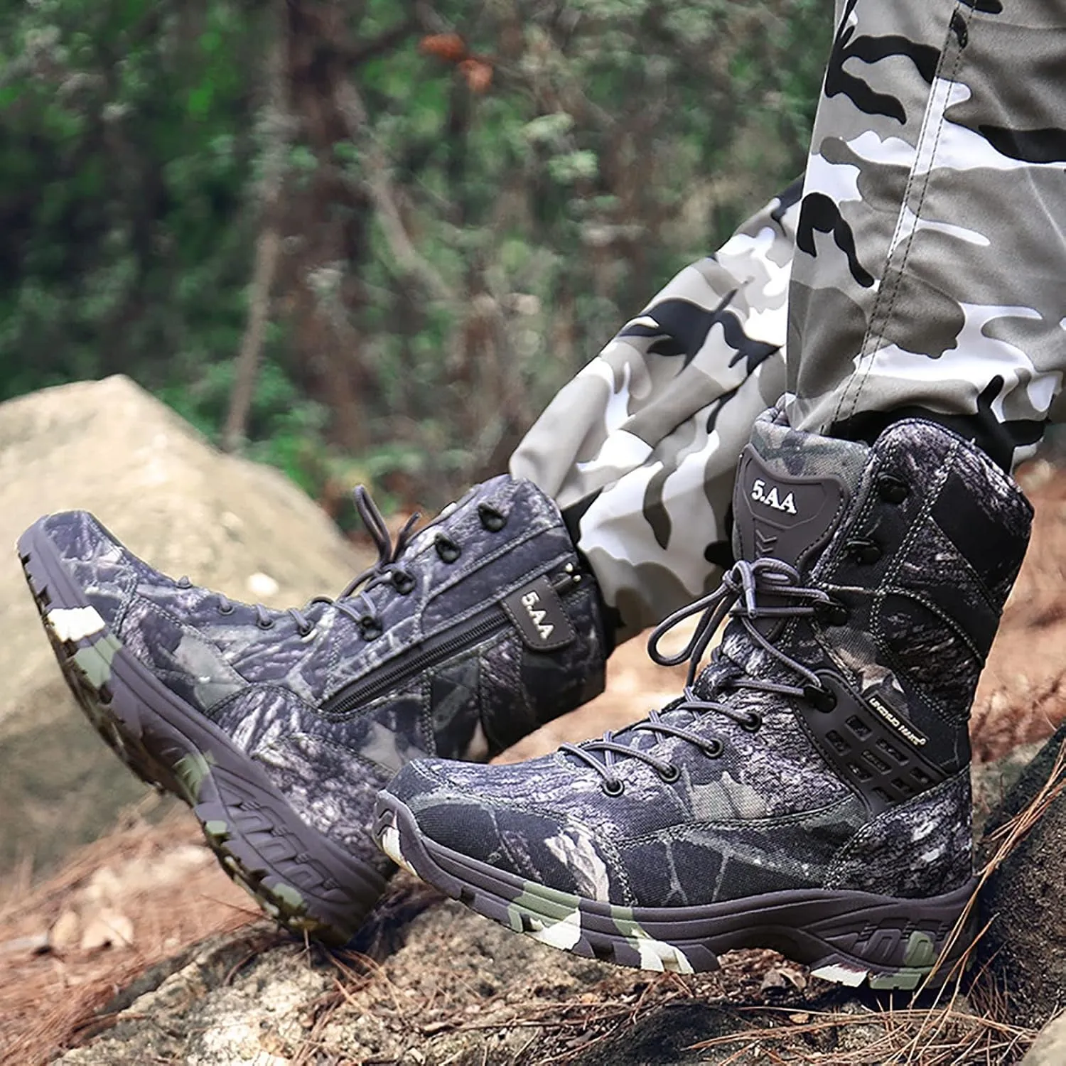 Men's Outdoor Desert Tactical Boots, Waterproof Durable Camouflage Oxford Cloth Military Shoes, with Zipper Rubber Cushioning Outsole Hiking Shoes