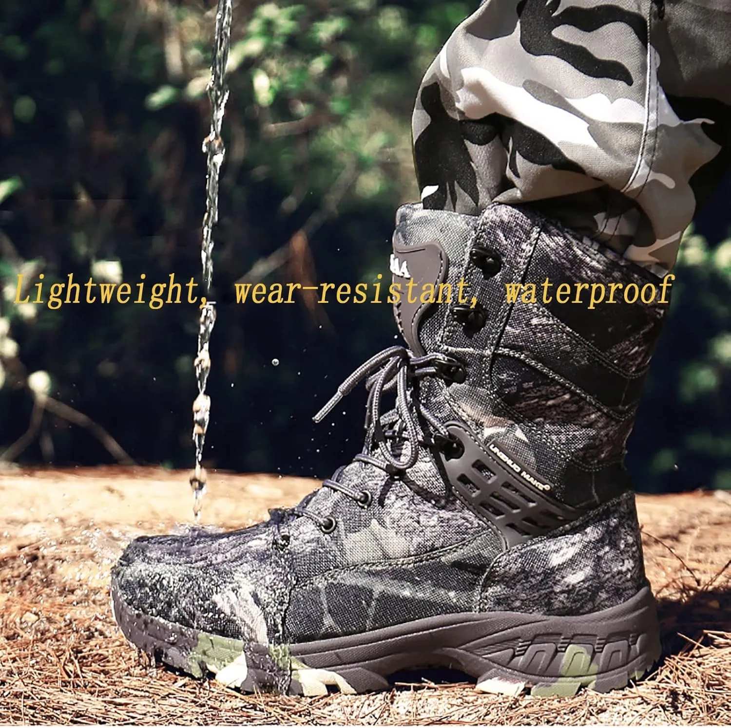 Men's Outdoor Desert Tactical Boots, Waterproof Durable Camouflage Oxford Cloth Military Shoes, with Zipper Rubber Cushioning Outsole Hiking Shoes