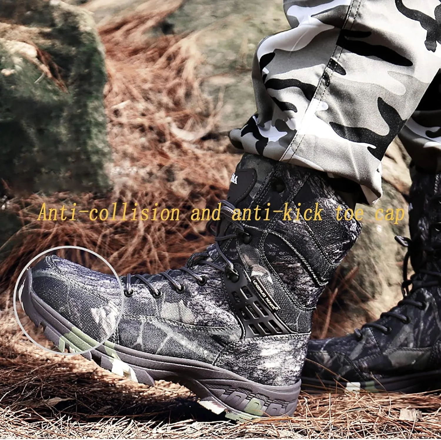 Men's Outdoor Desert Tactical Boots, Waterproof Durable Camouflage Oxford Cloth Military Shoes, with Zipper Rubber Cushioning Outsole Hiking Shoes