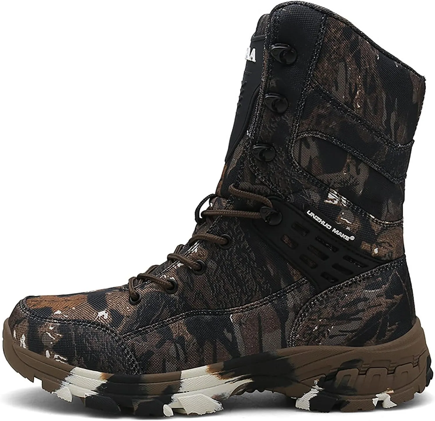 Men's Outdoor Desert Tactical Boots, Waterproof Durable Camouflage Oxford Cloth Military Shoes, with Zipper Rubber Cushioning Outsole Hiking Shoes