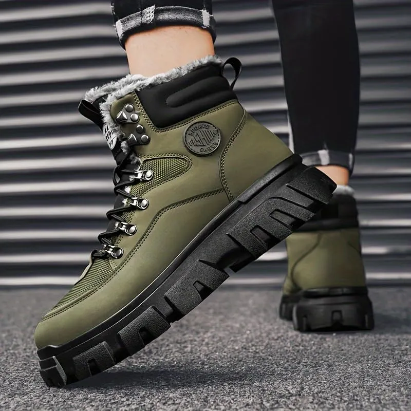 Men's Outdoor Hiking Boots, Breathable Comfortable Non-Slip Boots With Fuzzy Lining For Outdoor Walking Hiking Mountaineering, Autumn And Winter