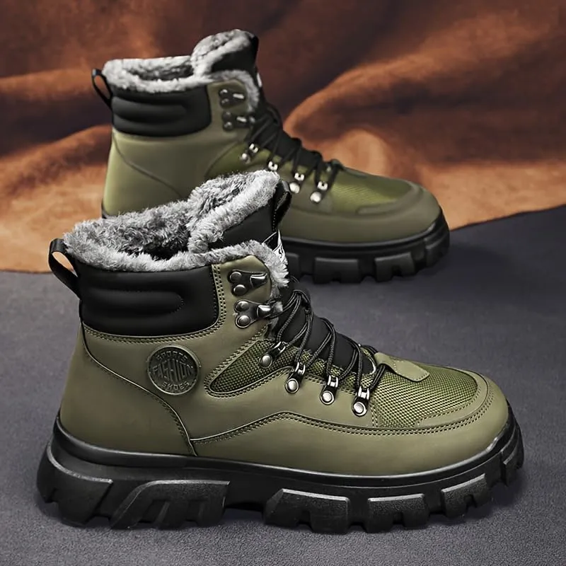 Men's Outdoor Hiking Boots, Breathable Comfortable Non-Slip Boots With Fuzzy Lining For Outdoor Walking Hiking Mountaineering, Autumn And Winter
