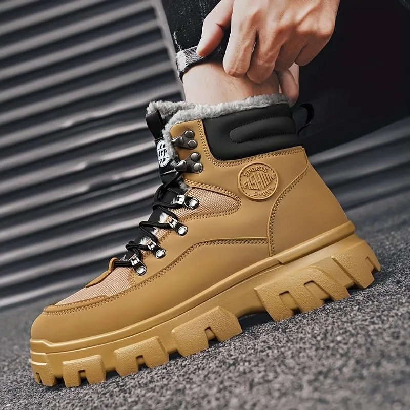 Men's Outdoor Hiking Boots, Breathable Comfortable Non-Slip Boots With Fuzzy Lining For Outdoor Walking Hiking Mountaineering, Autumn And Winter