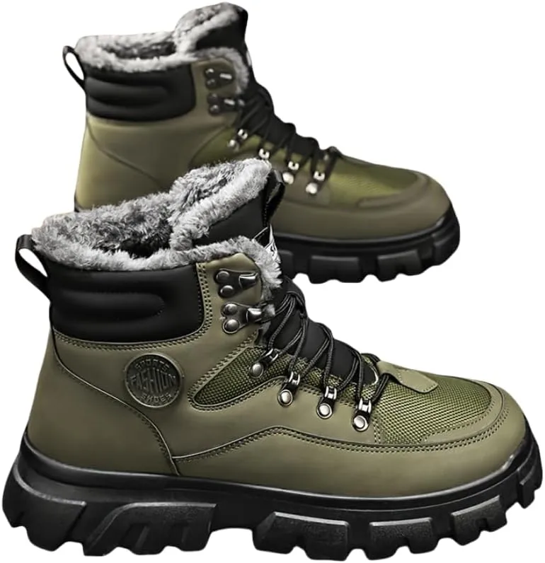 Men's Outdoor Hiking Boots, Breathable Comfortable Non-Slip Boots With Fuzzy Lining For Outdoor Walking Hiking Mountaineering, Autumn And Winter