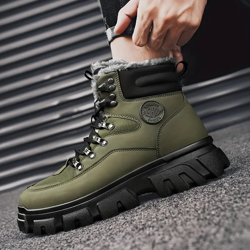 Men's Outdoor Hiking Boots, Breathable Comfortable Non-Slip Boots With Fuzzy Lining For Outdoor Walking Hiking Mountaineering, Autumn And Winter
