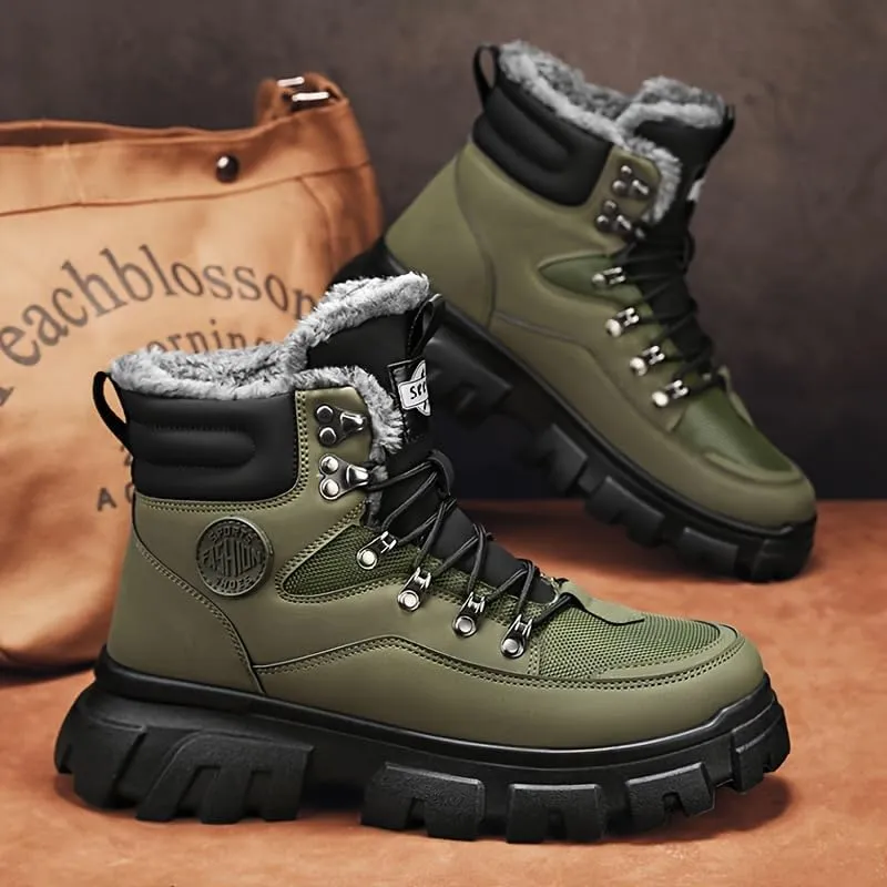 Men's Outdoor Hiking Boots, Breathable Comfortable Non-Slip Boots With Fuzzy Lining For Outdoor Walking Hiking Mountaineering, Autumn And Winter