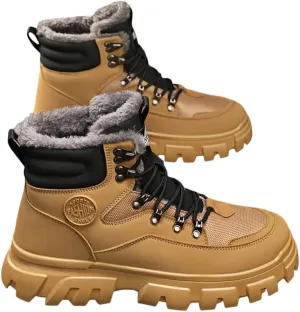 Men's Outdoor Hiking Boots, Breathable Comfortable Non-Slip Boots With Fuzzy Lining For Outdoor Walking Hiking Mountaineering, Autumn And Winter