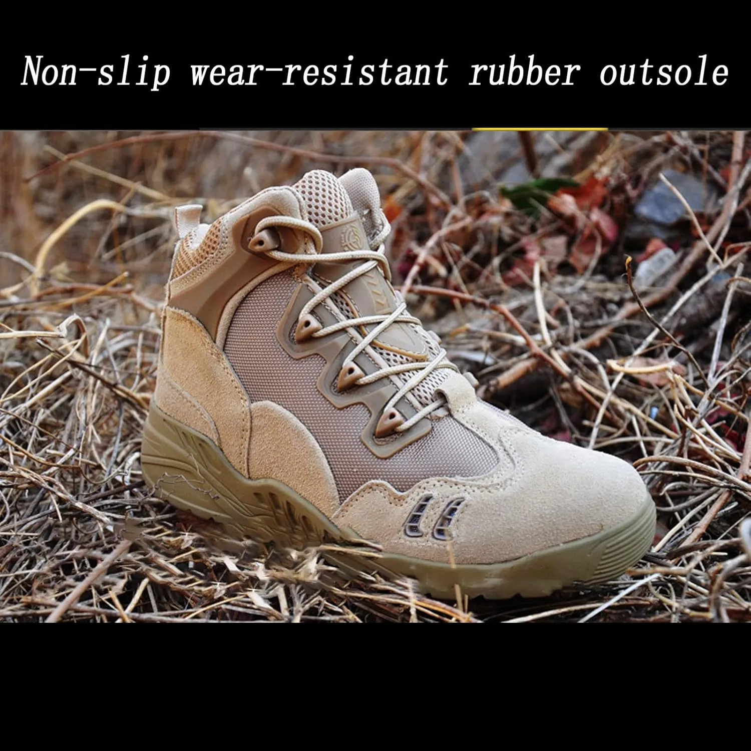 Men's Spring Autum Outdoor Hiking Shoes, Comfort Breathable Suede with Zipper Tactical Military Boots, Lace-up Sports Durable Desert Combat Shoes