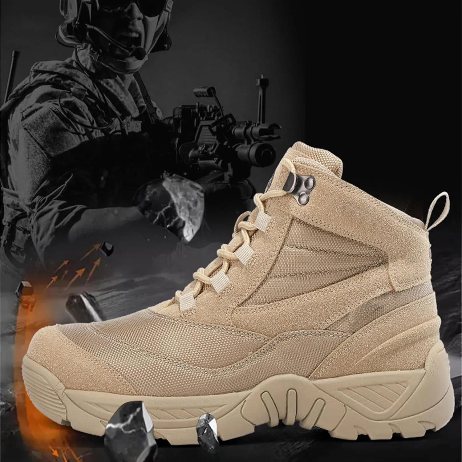 Men's Tactical Boots,Lightweight Hiking Boots, Breathable Outdoors Desert Boots, Combat Boots, Lace Up All Terrain Shoes