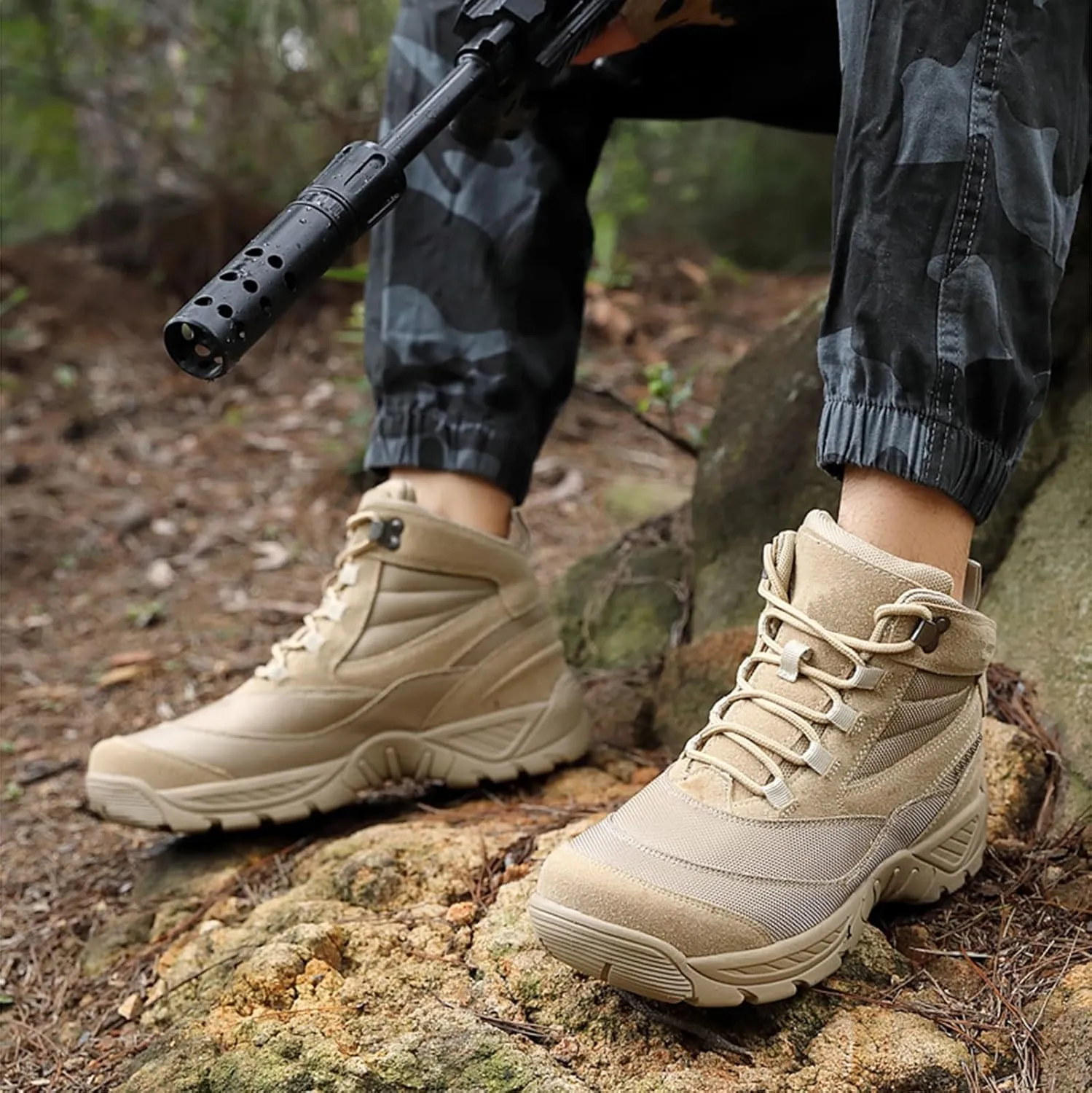 Men's Tactical Boots,Lightweight Hiking Boots, Breathable Outdoors Desert Boots, Combat Boots, Lace Up All Terrain Shoes