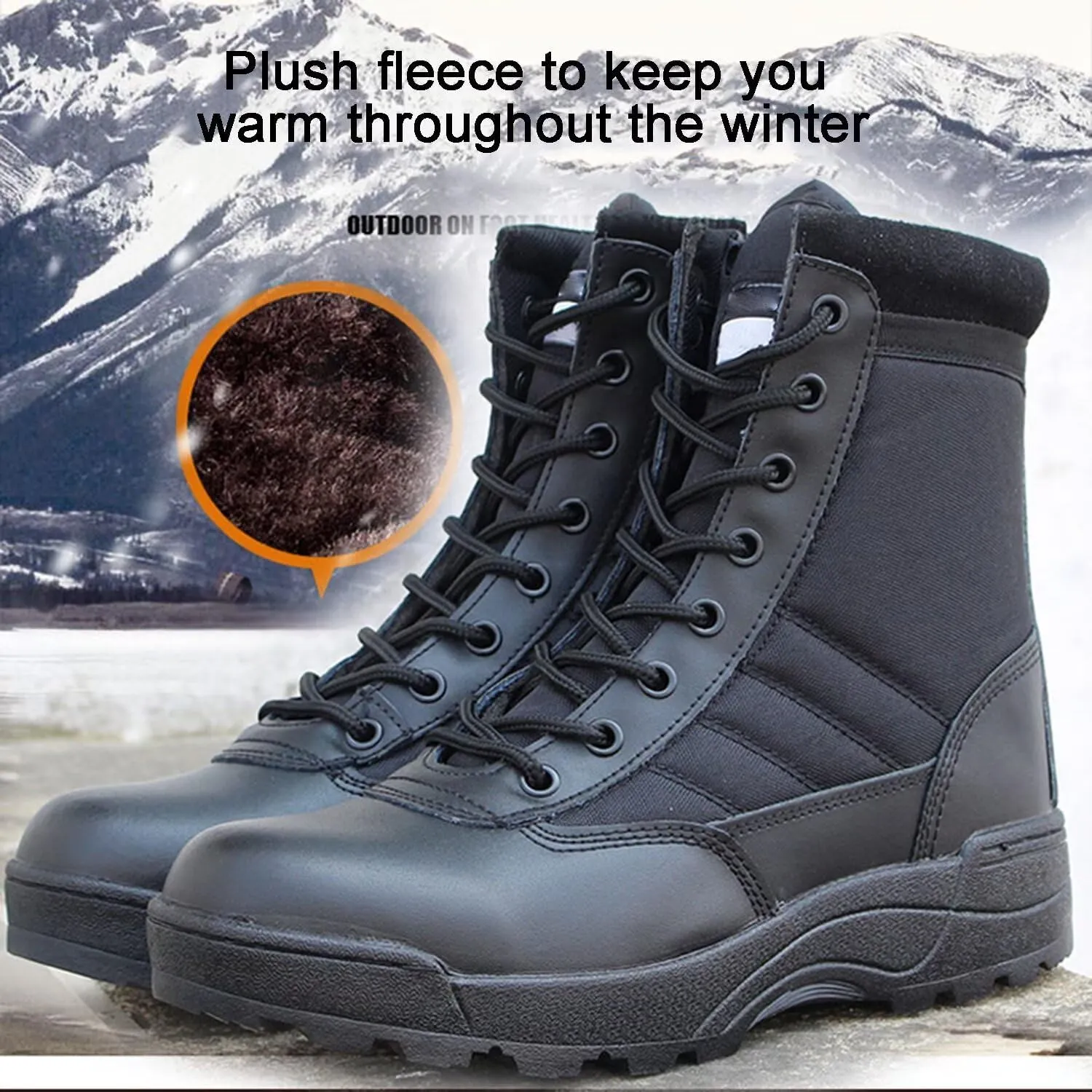 Men's Tactical Shoes High-top Winter Plus Velvet Snow Combat Boots Sneakers for Flight Outdoor Waterproof Desert Hiking Work Boots