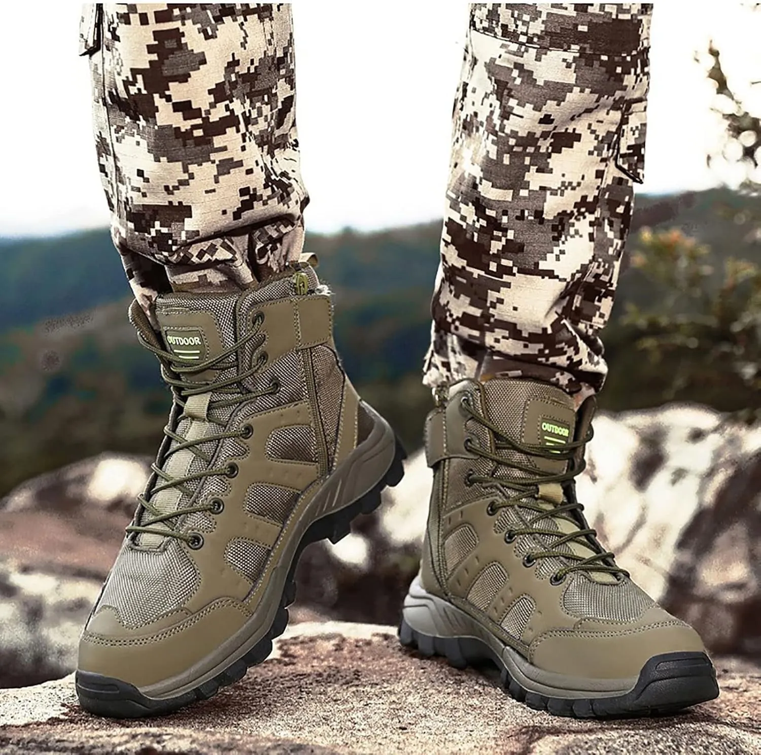 Men's Ultralight Tactical Combat Boots, Outdoor Breathable and Wear-resistant Desert Hiking Shoes, Comfort Waterproof Lace Up Zipper Men's Shoes