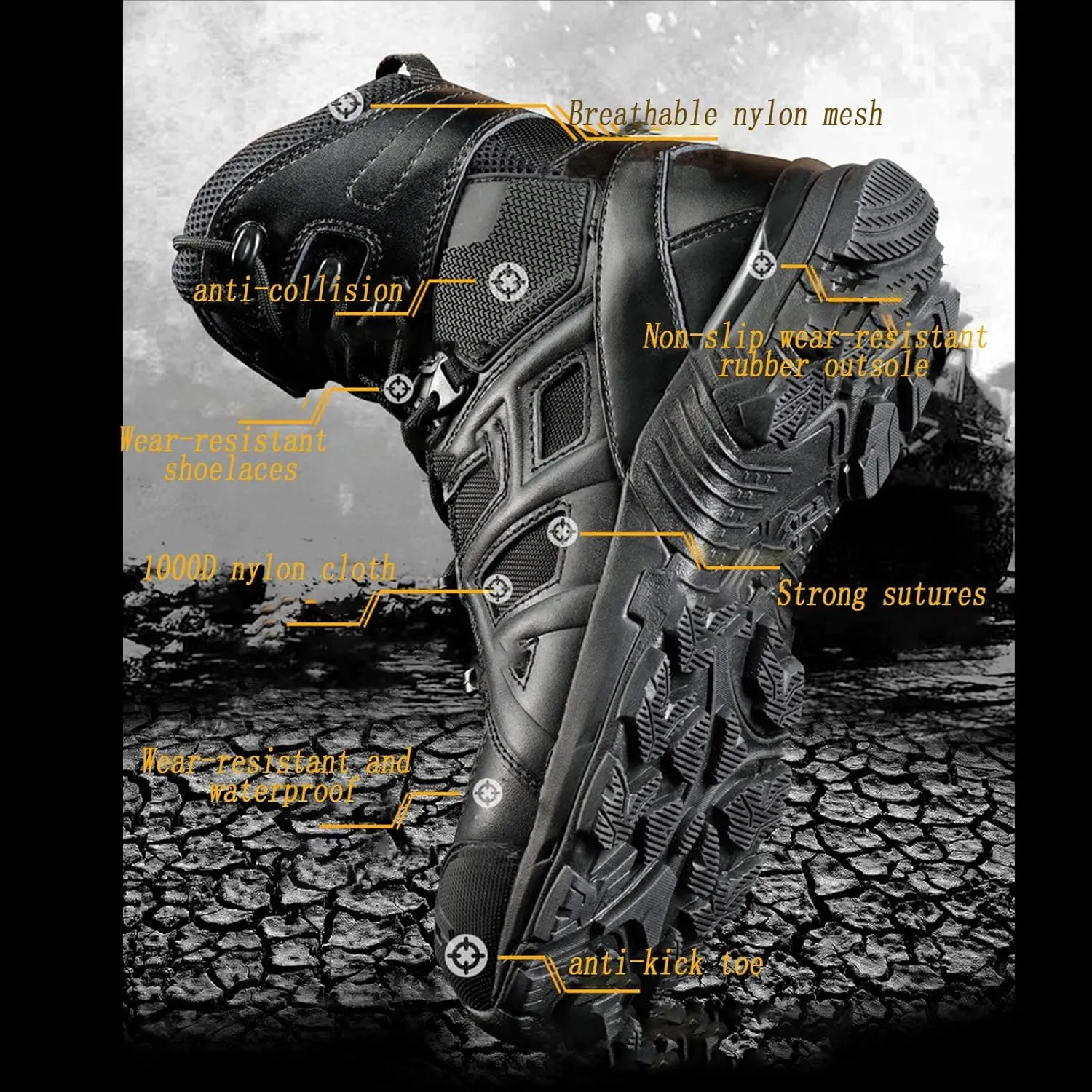 Men's Ultralight Tactical Military Boots, Outdoor Non-slip Breathable and Wear-resistant Desert Combat Boots, Comfort Lace-up Sports Hiking Shoes