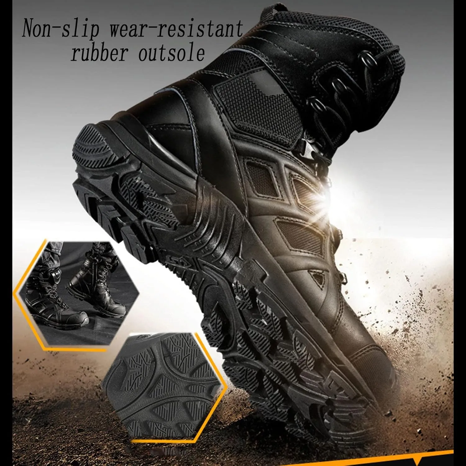 Men's Ultralight Tactical Military Boots, Outdoor Non-slip Breathable and Wear-resistant Desert Combat Boots, Comfort Lace-up Sports Hiking Shoes
