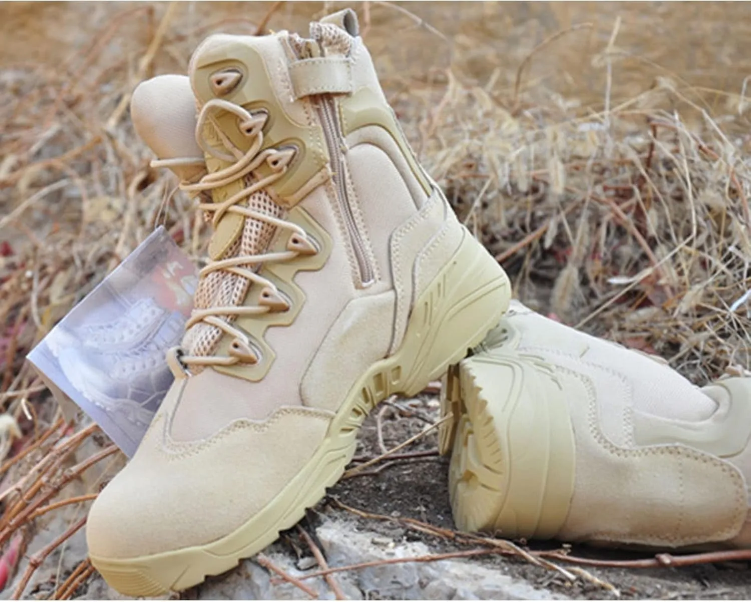 Men's Ultralight Tactical Military Boots, Spring Autumn Outdoor Breathable with Zipper Hiking Shoes, Lace-up Comfortable Durable Desert Combat Shoes