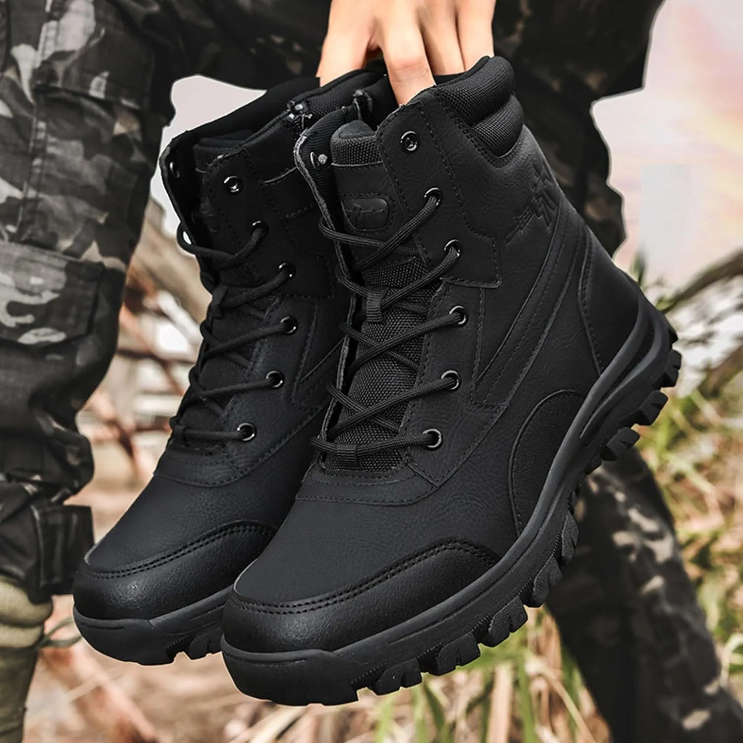 Men's Waterproof Anti Slip Wear-Resistant Tactical Boots Military Work Boots Combat Boots Outdoor Hiking Mountaineering Shoes