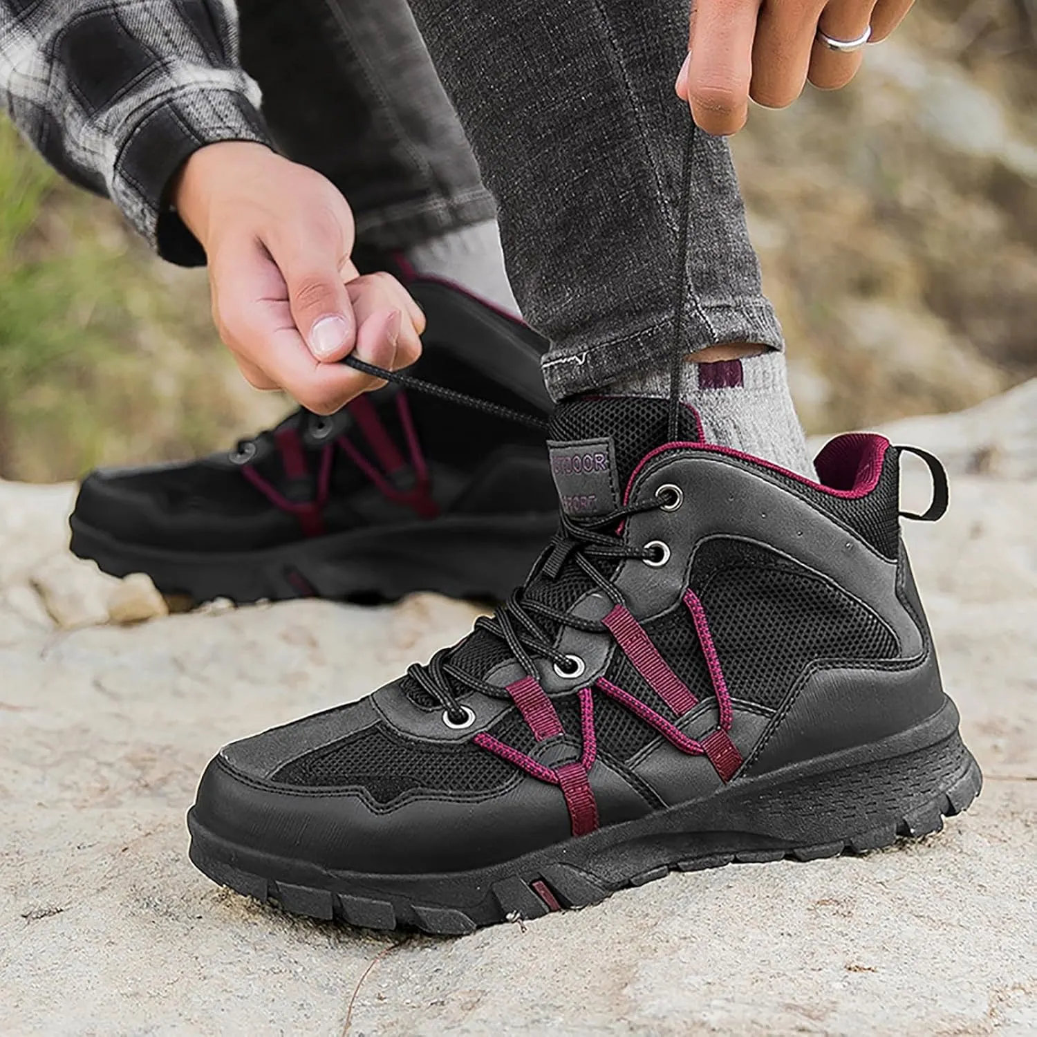 Men's Waterproof Hiking Boots Outdoor Mid Trekking Backpacking Mountaineering Shoes