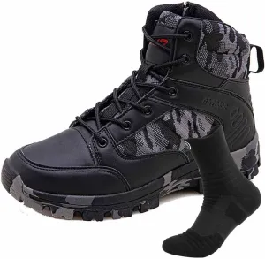 Men's Waterproof Hiking Work Boots, Breathable Military Combat Desert Boots with Sports Socks Military Tactical Boots for Men Outdoor Army Boots