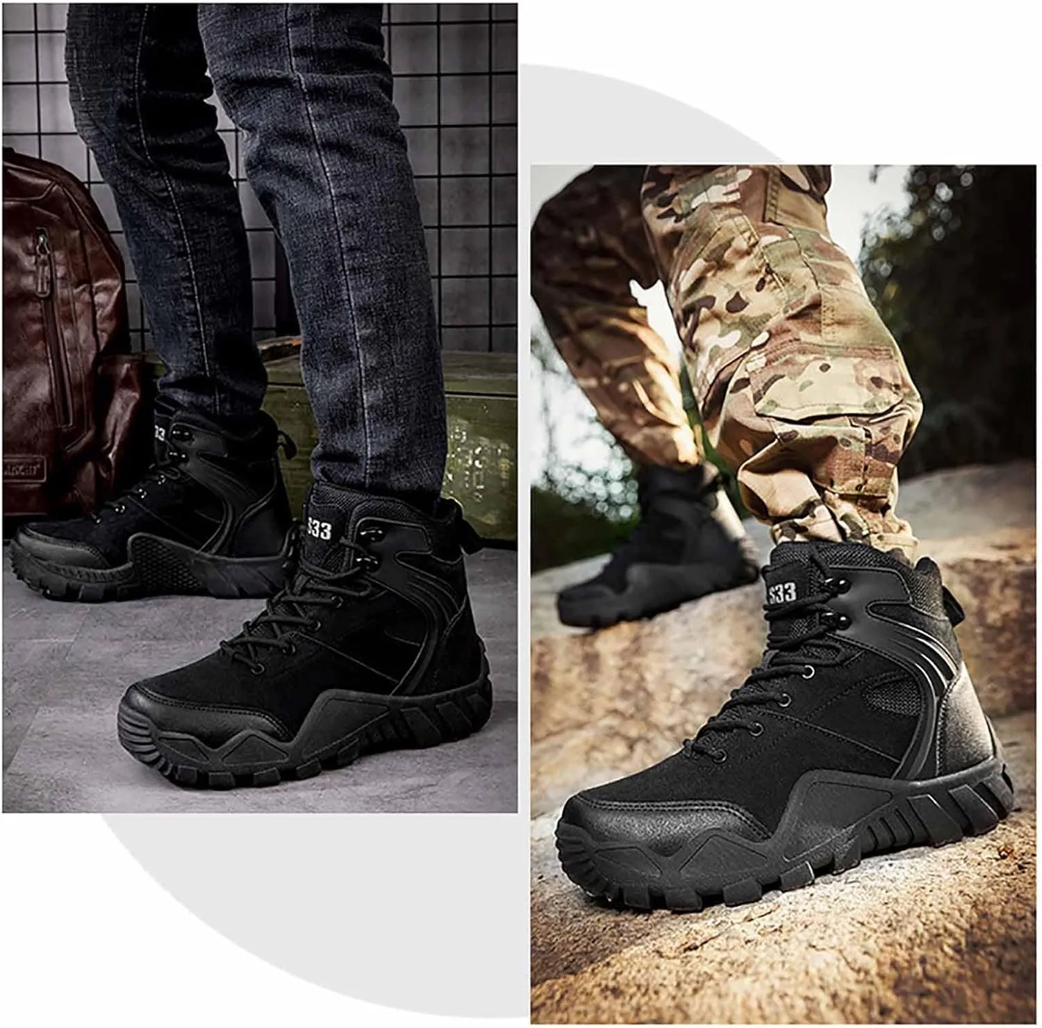 Men's Waterproof Hiking Work Boots, Water Proof Tactical Military Outdoor Desert Combat Boots with Sports Socks Durable Army Combat Boots