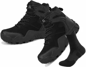 Men's Waterproof Hiking Work Boots, Water Proof Tactical Military Outdoor Desert Combat Boots with Sports Socks Durable Army Combat Boots