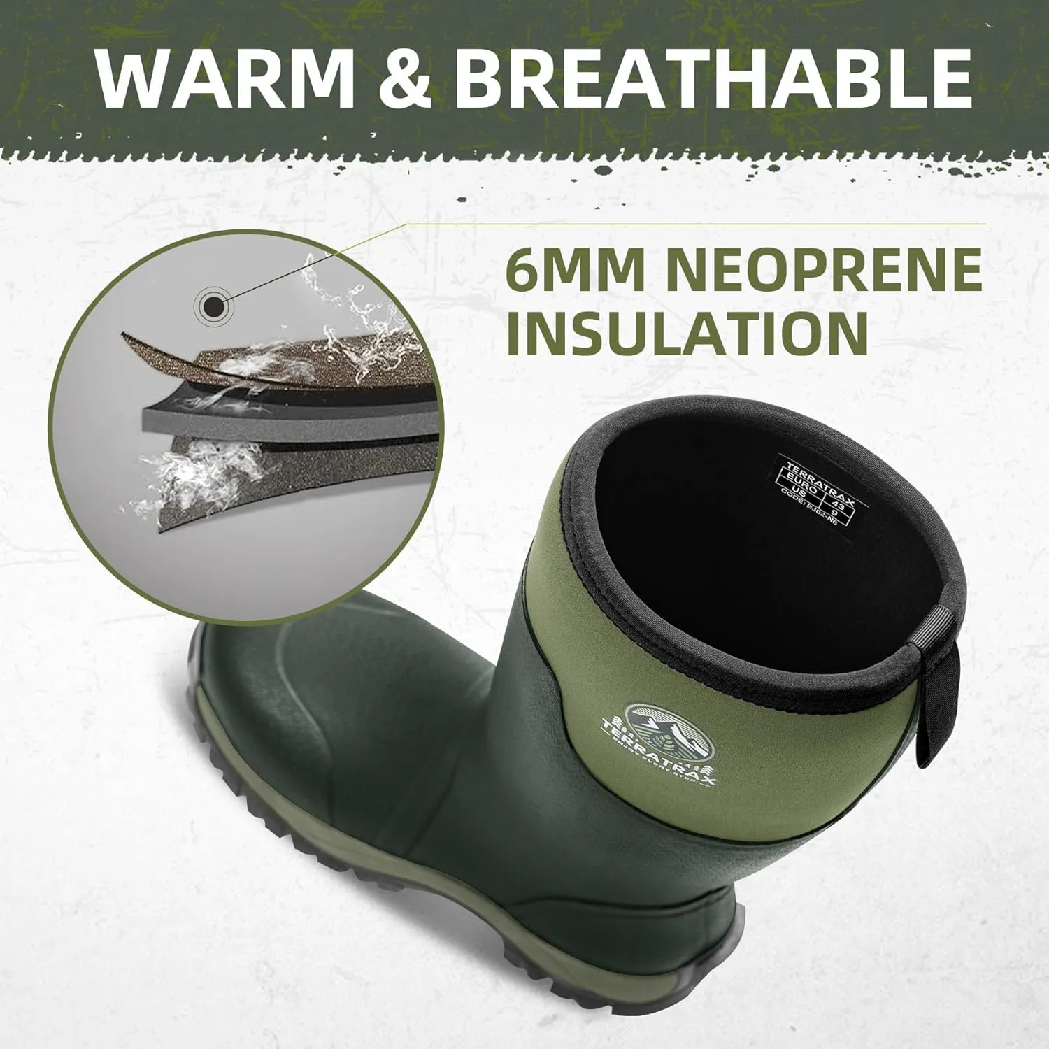 Men's Waterproof Insulated Rubber Hunting Boots ?C 6mm Neoprene Rain Boots for Outdoor Work, Fishing, Farming & Gardening