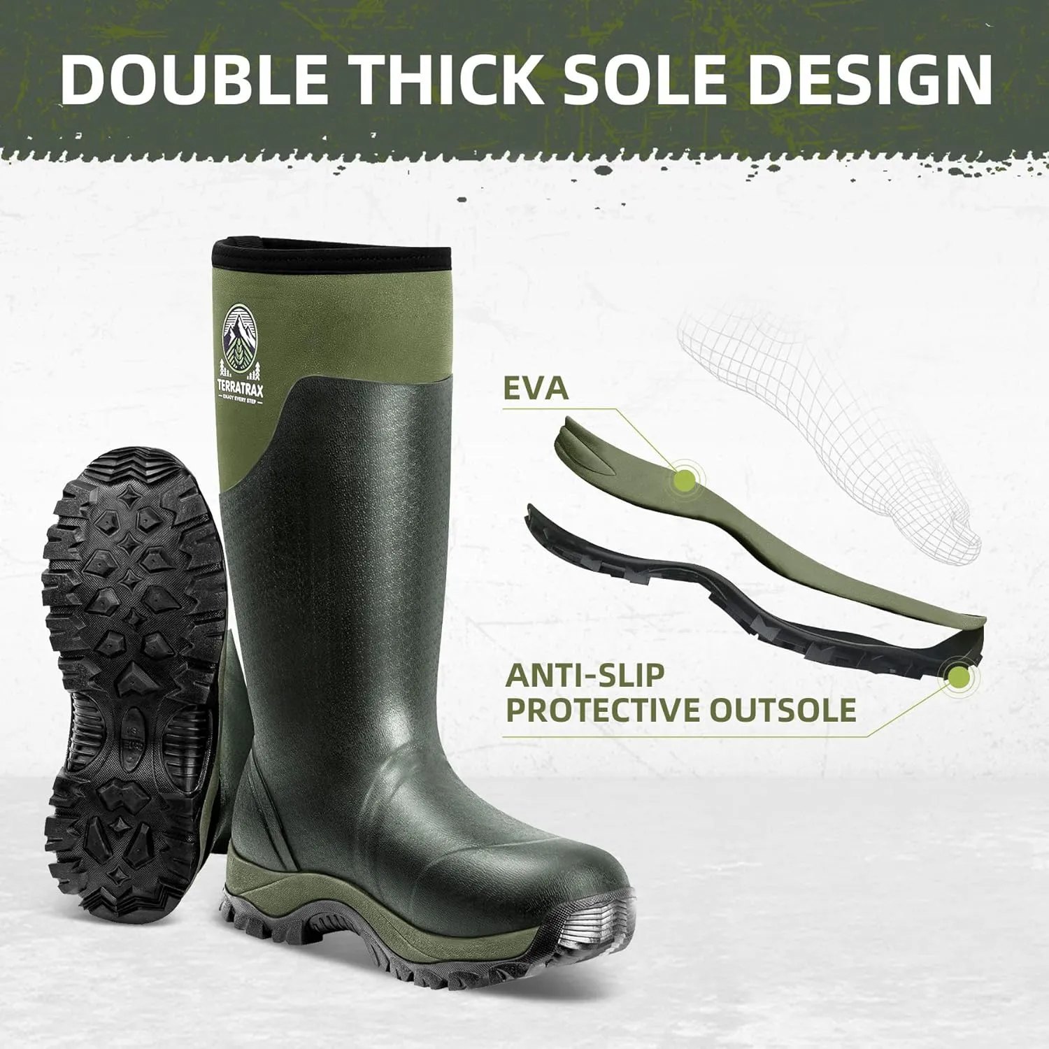 Men's Waterproof Insulated Rubber Hunting Boots ?C 6mm Neoprene Rain Boots for Outdoor Work, Fishing, Farming & Gardening