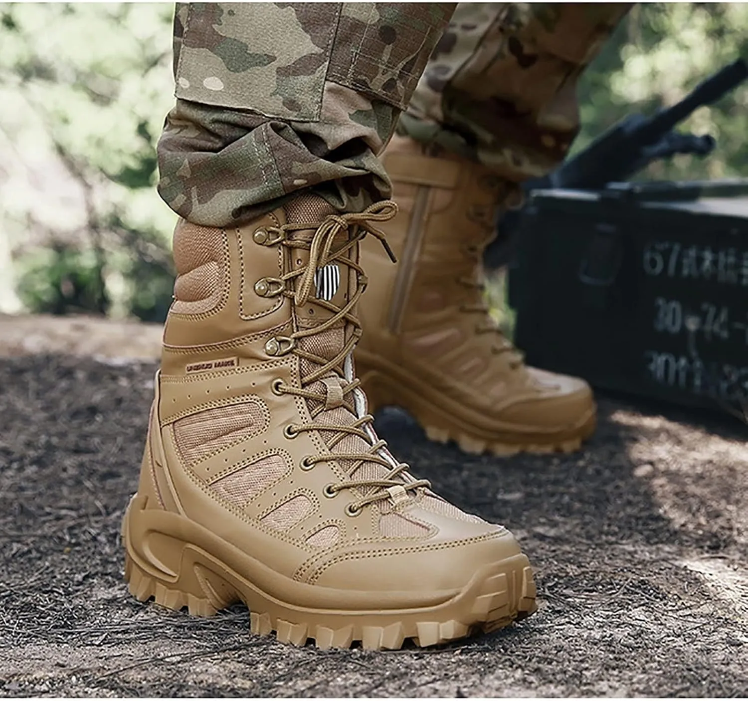 Mens Waterproof Military Boots, Comfortable Shock Absorption Durable Rubber Sole Military Work and Desert Boots, for Outdoor Sports Lace-up Hiking Shoes