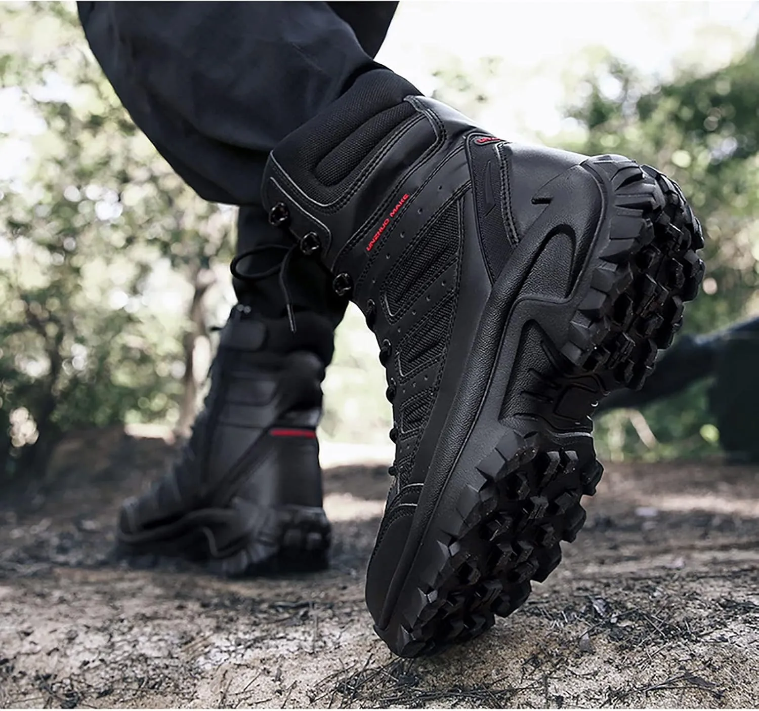 Mens Waterproof Military Boots, Comfortable Shock Absorption Durable Rubber Sole Military Work and Desert Boots, for Outdoor Sports Lace-up Hiking Shoes