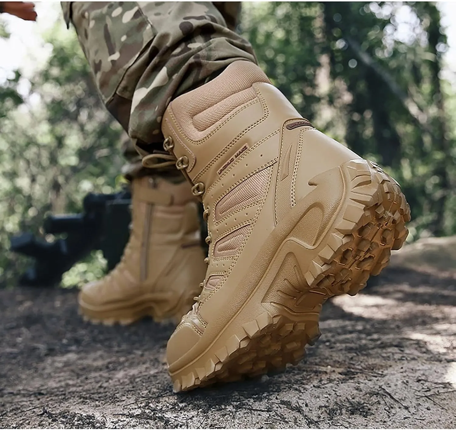 Mens Waterproof Military Boots, Comfortable Shock Absorption Durable Rubber Sole Military Work and Desert Boots, for Outdoor Sports Lace-up Hiking Shoes